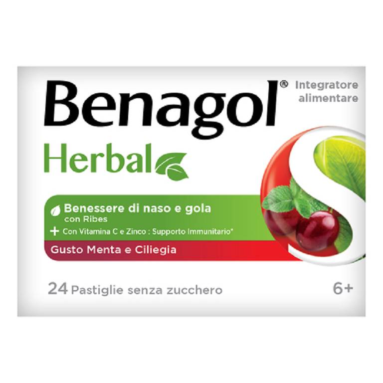 Benagol herbal pastiglie gusto menta e ciliegia 